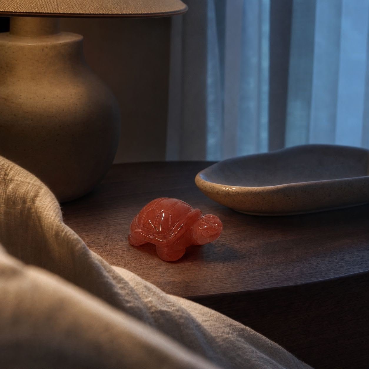 Carnelian Turtle, hand-carved gemstone sculpture in natural carnelian