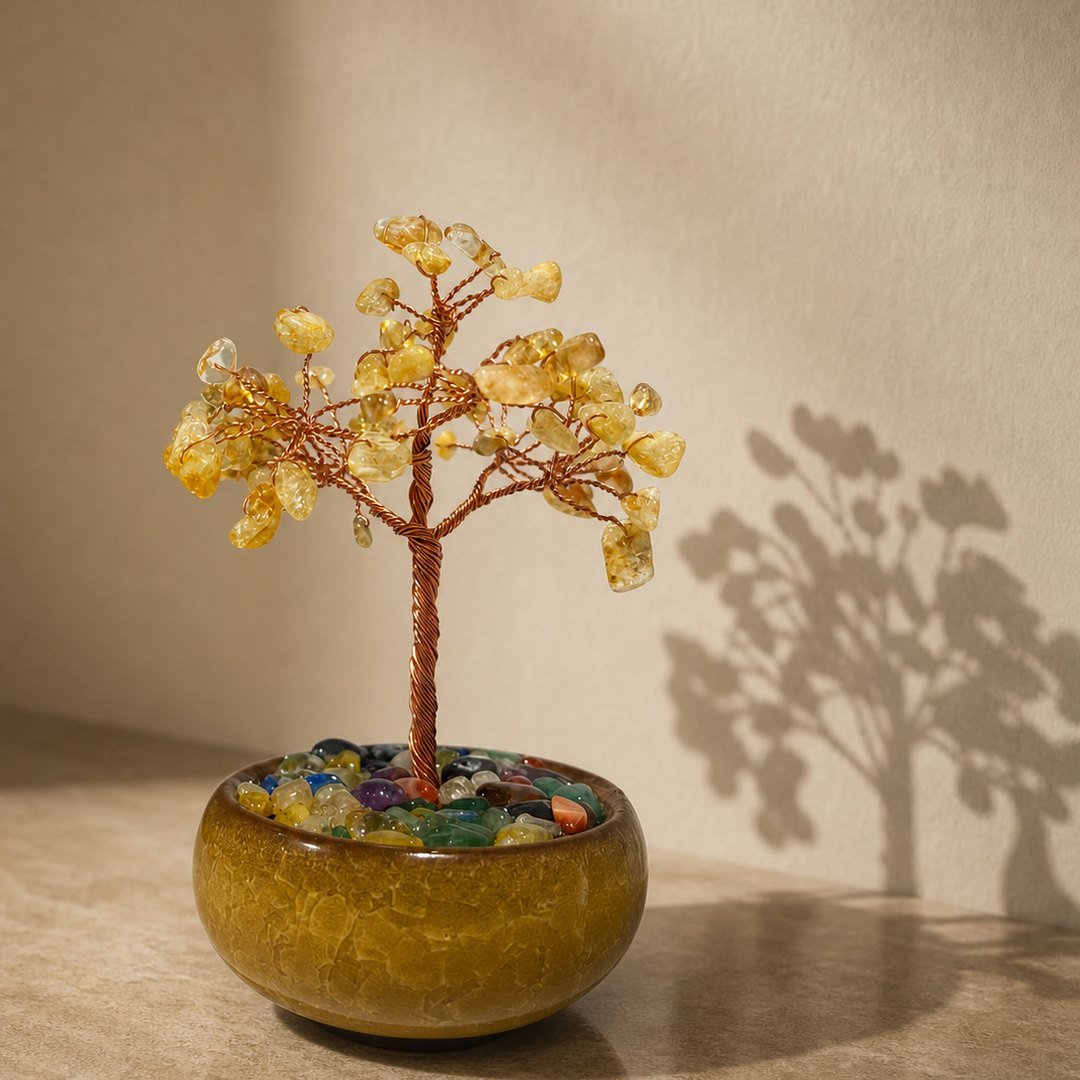 Citrine Tree, hand-wired crystal tree in natural citrine, alternate view