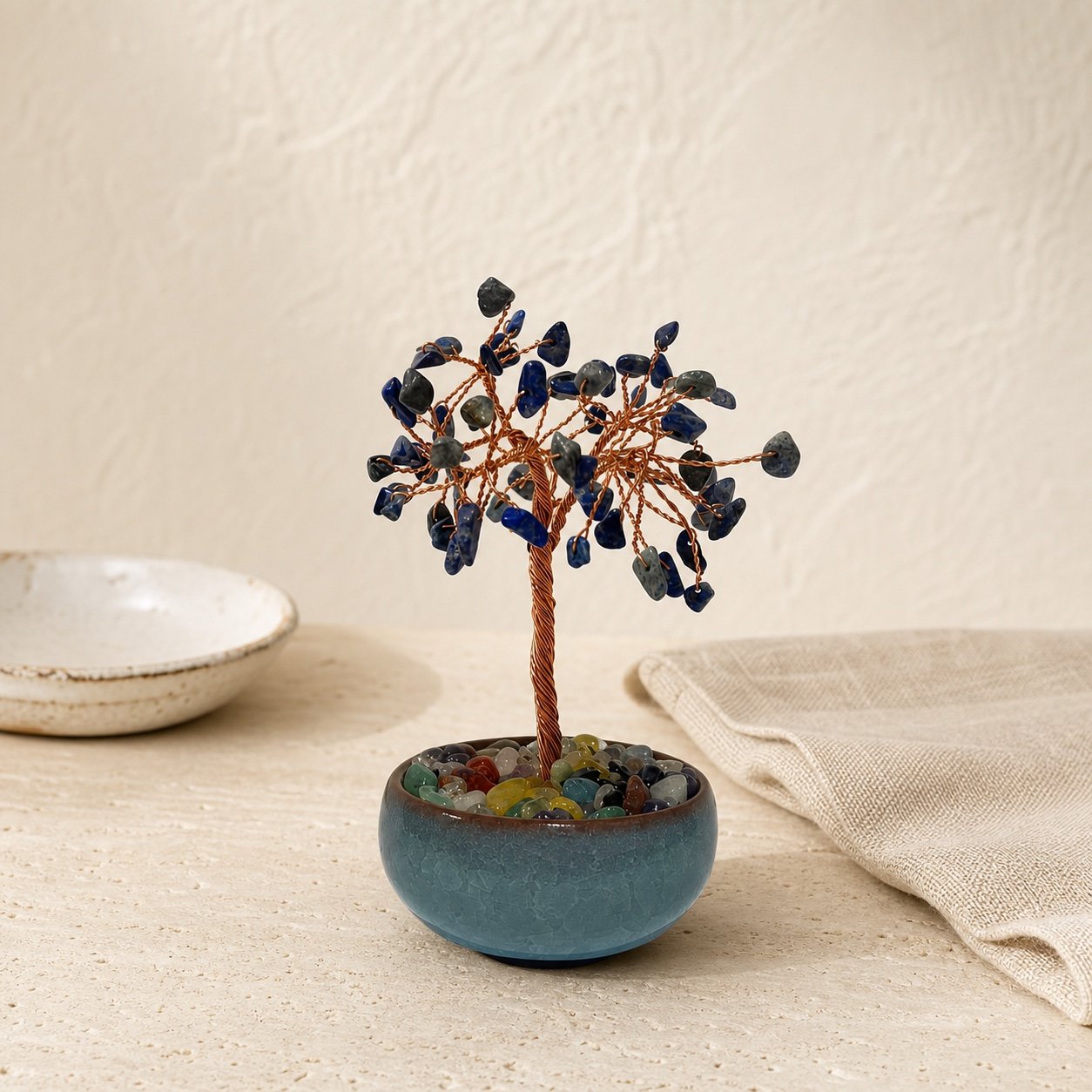 Lapis Lazuli Tree, hand-wired crystal tree in natural lapis lazuli, alternate view
