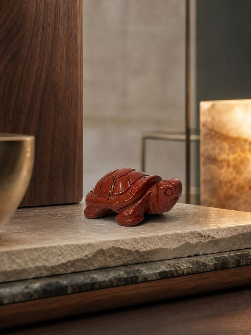 Red Jasper Turtle, hand-carved gemstone sculpture in natural red jasper