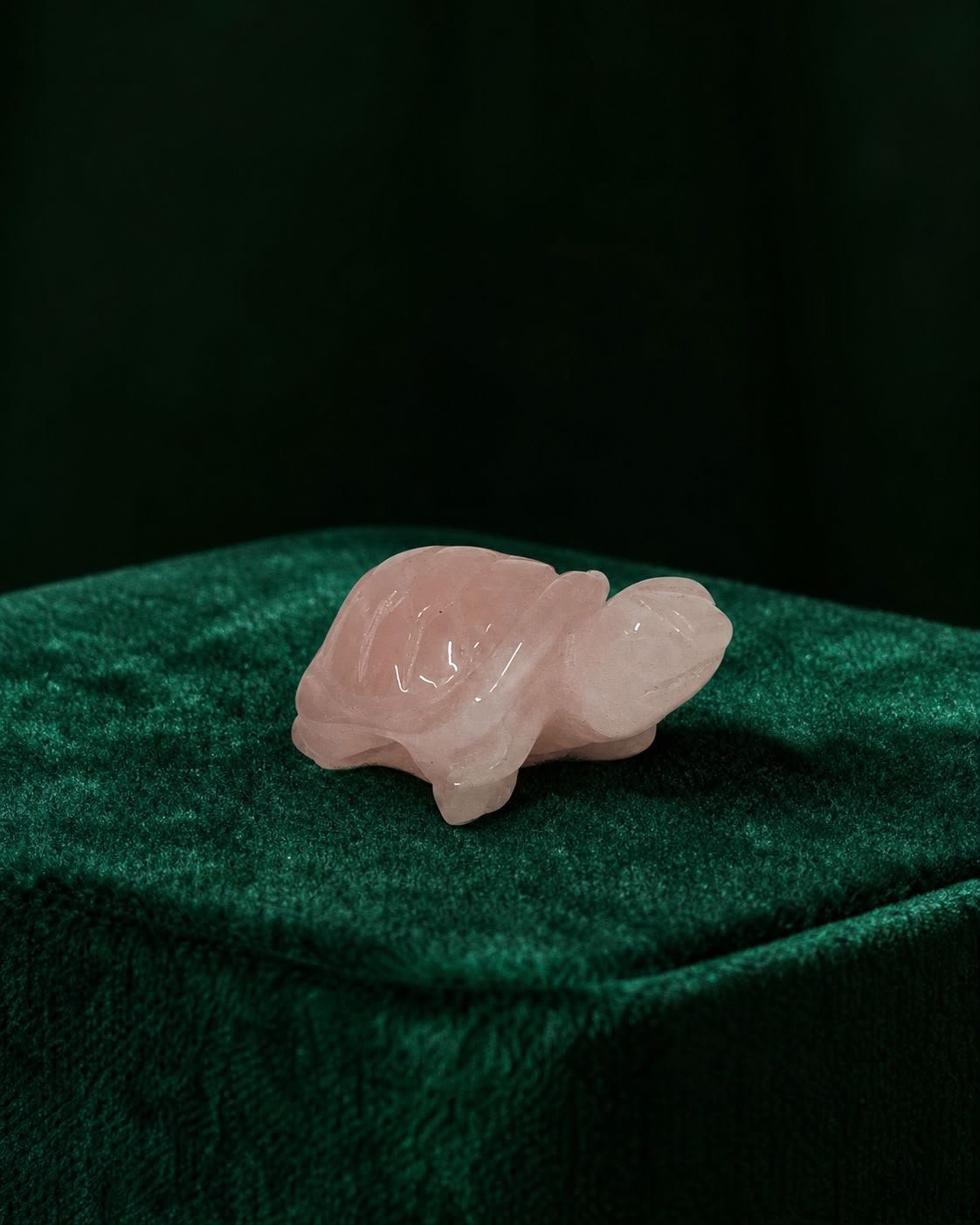 Rose Quartz Turtle, hand-carved gemstone sculpture in natural rose quartz, alternate view