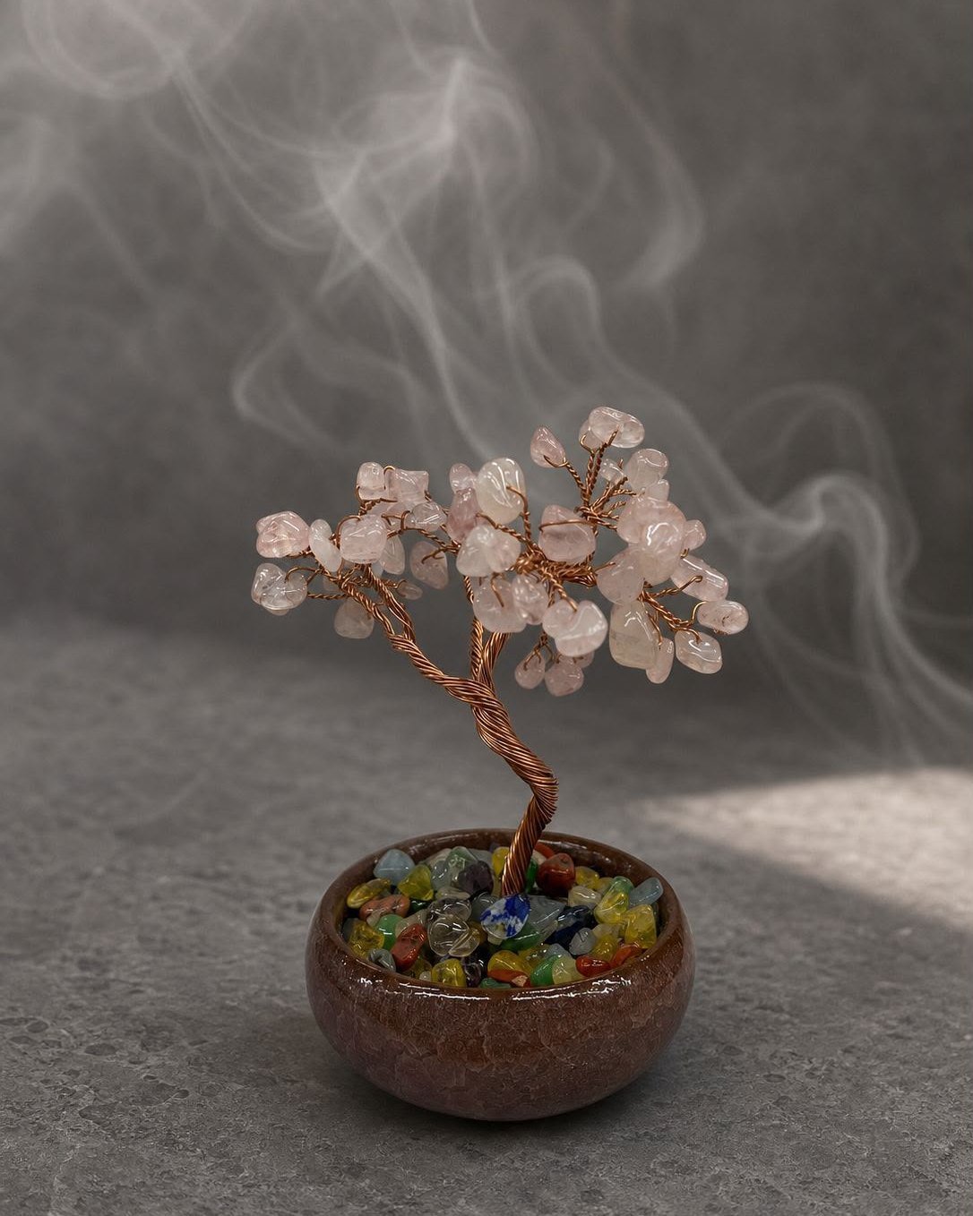 Rose Quartz Tree, hand-wired crystal tree in natural rose quartz