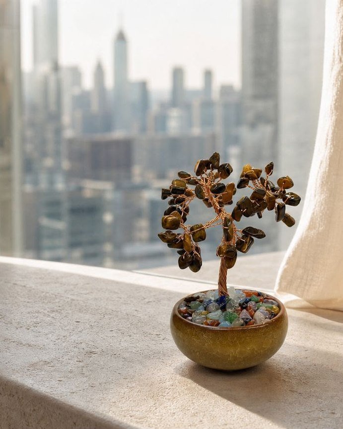 Brown Tiger Eye Tree, hand-wired crystal tree in natural brown tiger eye, alternate view
